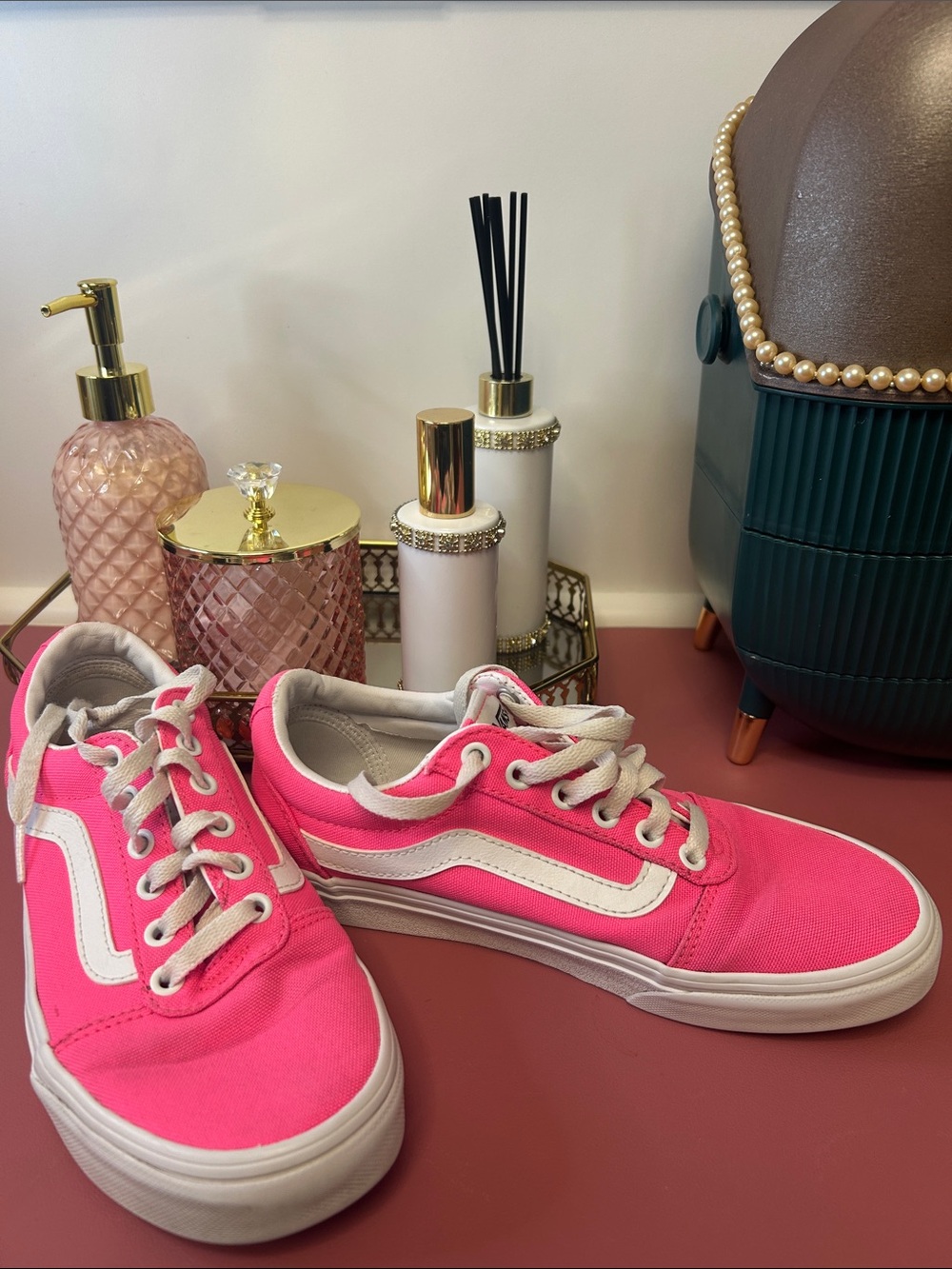 Vans Hot Pink Low-Top Canvas Sneakers with White Stripe